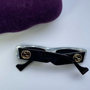 Gucci Rectangle Sunglasses w/ Interlocking G Temples